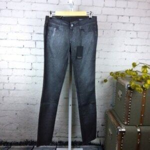 Black Orchid Black Devil Silver Glitter  Skinny Jeans Size 27 Long